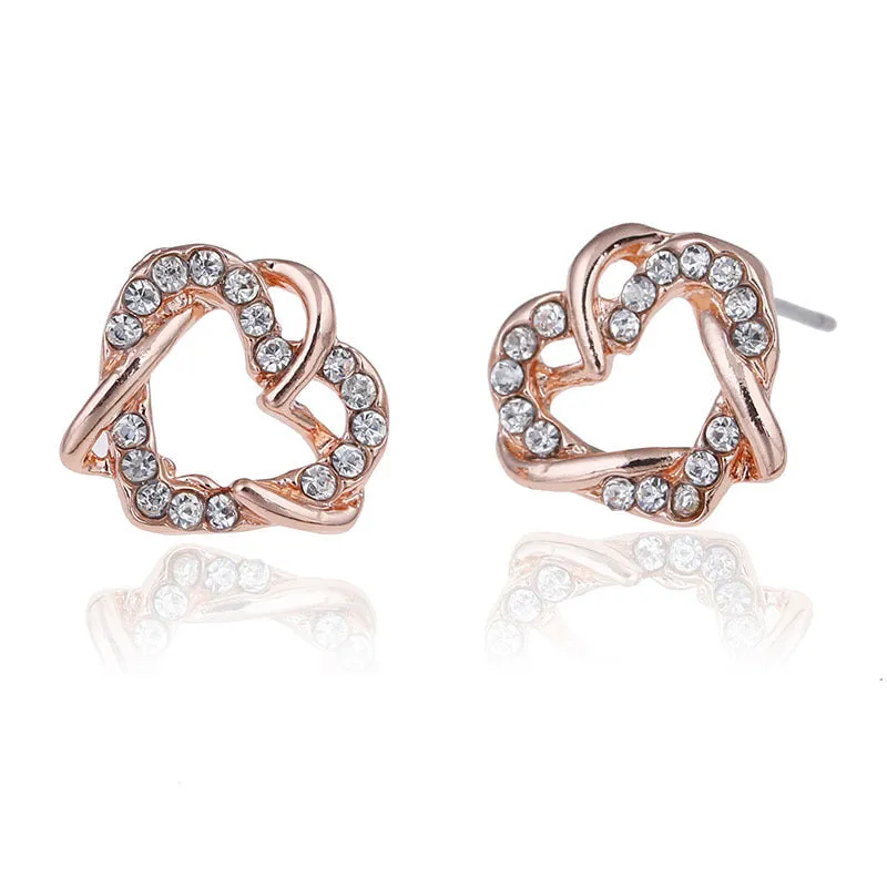 Luxury Gold Heart Rose Gold Color Stud Earrings