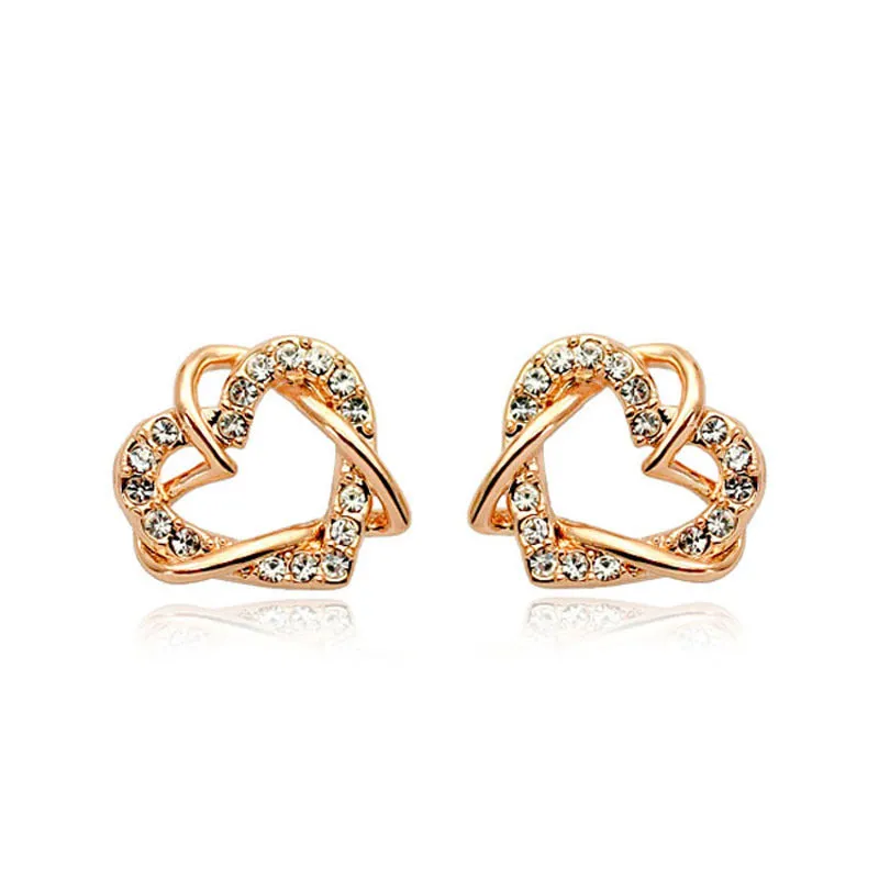 Luxury Gold Heart Rose Gold Color Stud Earrings