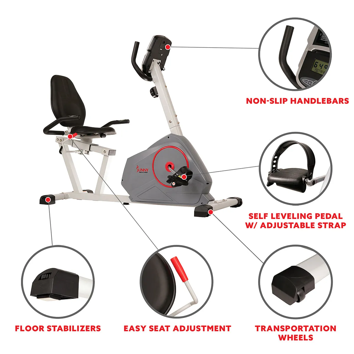 Magnetic Silent Recumbent Exercise Bike with Quiet Belt Drive Performance