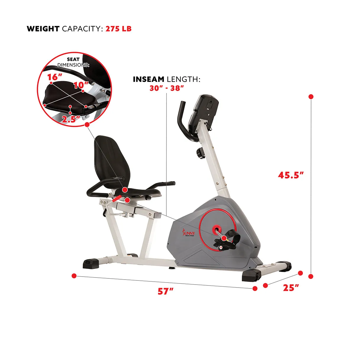 Magnetic Silent Recumbent Exercise Bike with Quiet Belt Drive Performance