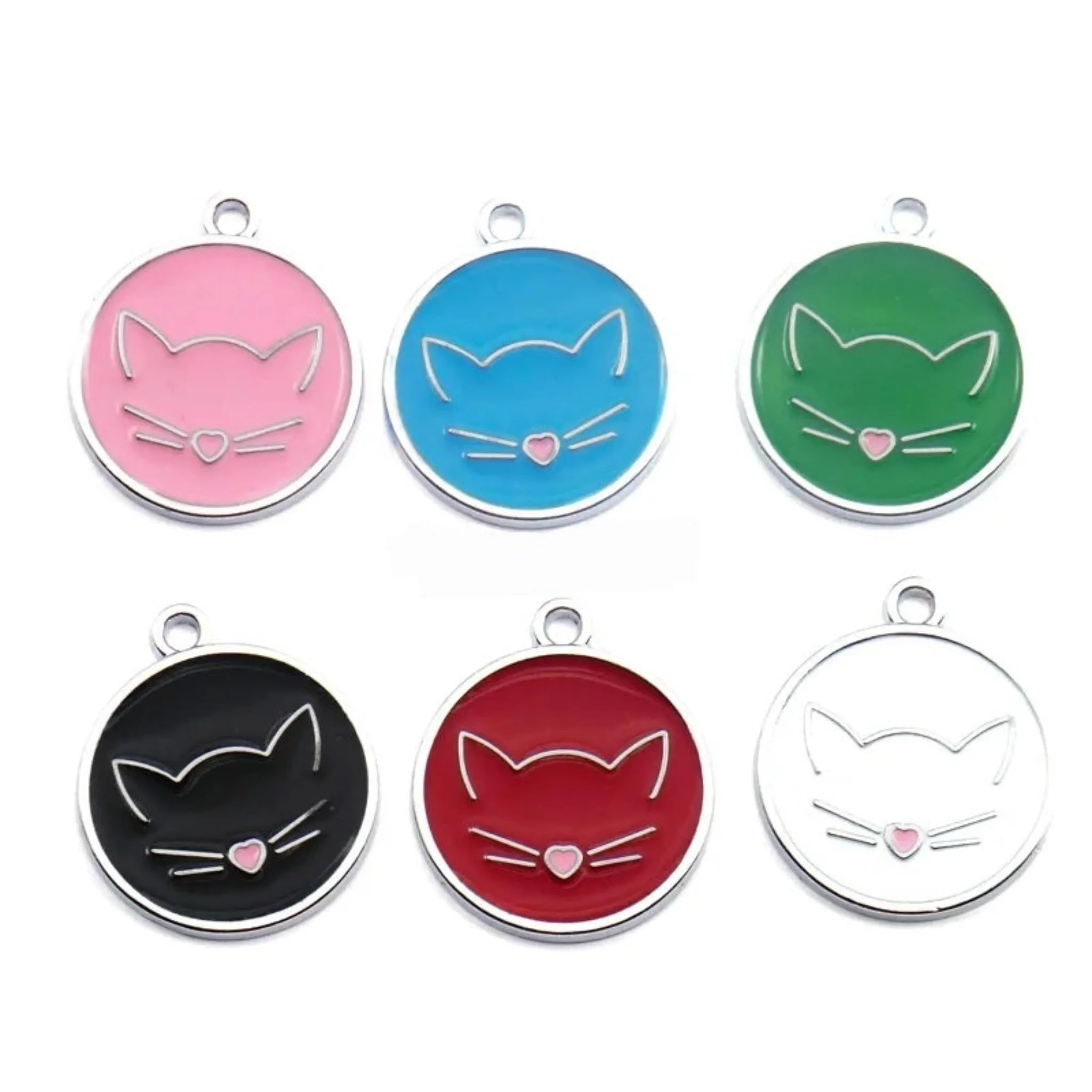 Red Cat Tag | Laser Engraved Pet Tag with Cat Face