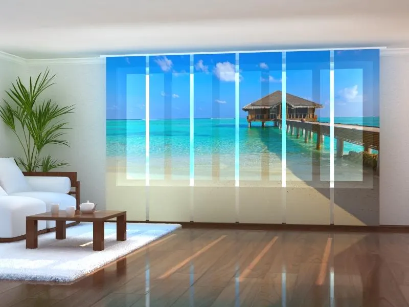 Set of 6 Panel Curtains Tropical Beach at Maldives