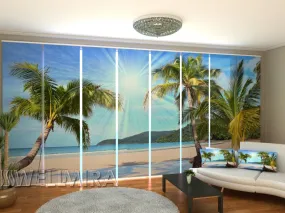 Set of 8 Panel Curtains Sun and Palm Trees