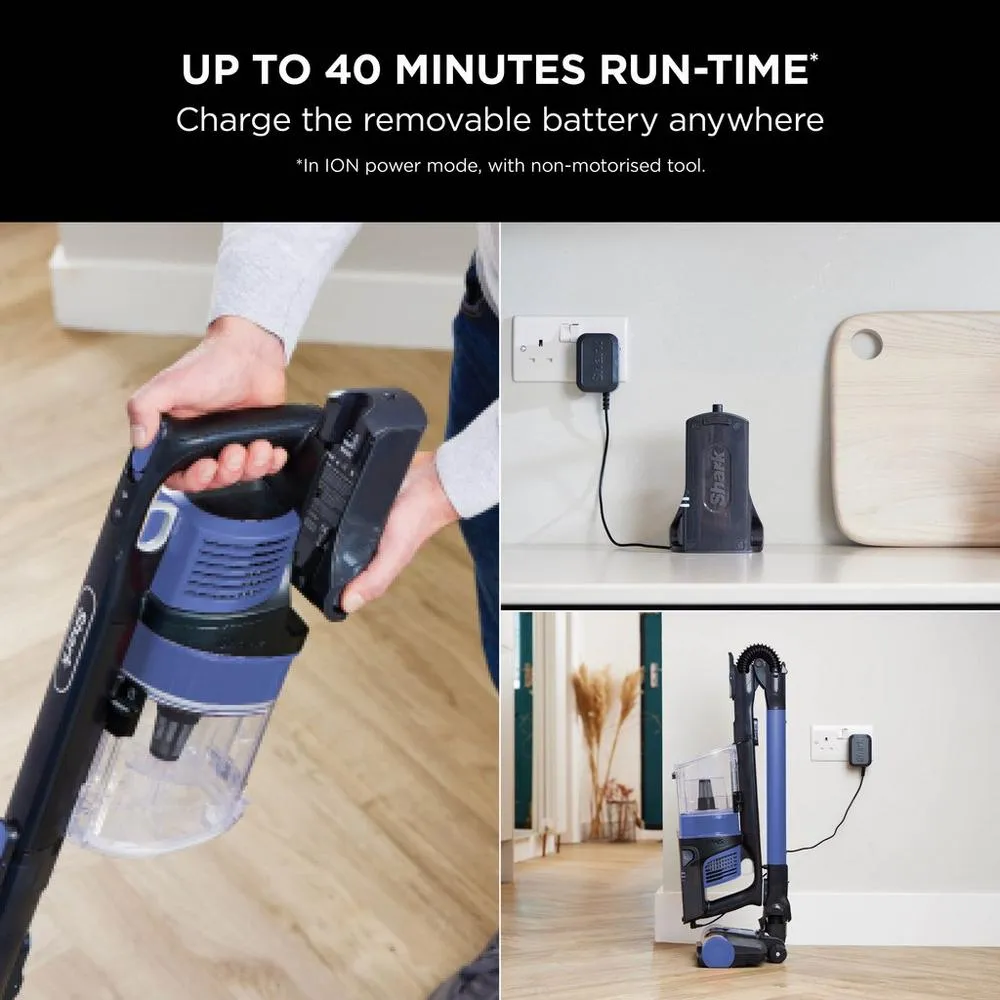 Shark IZ202UK Cordless Stick Vacuum Cleaner - 40 Minutes Run Time - Blue