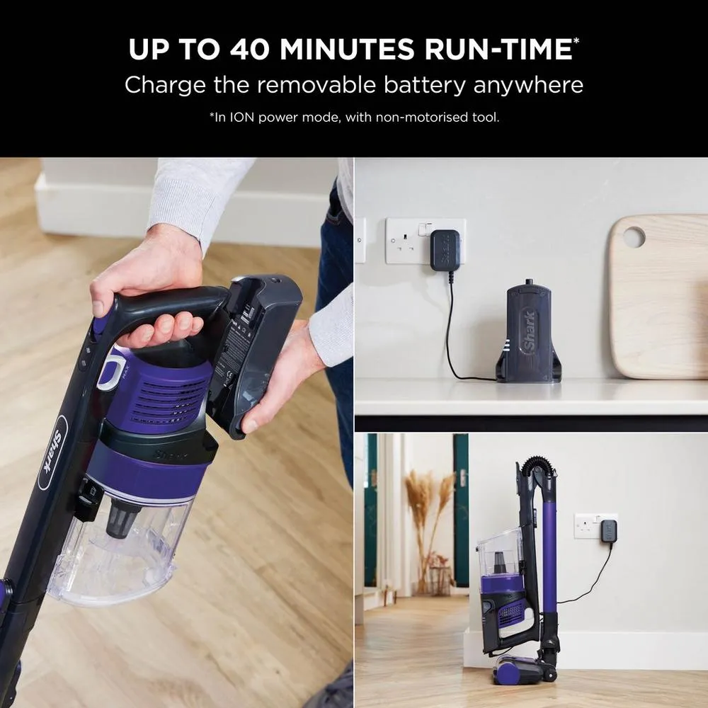 Shark IZ202UKT Cordless Stick Vacuum Cleaner - Pet Model - 40 Minutes Run Time - Purple