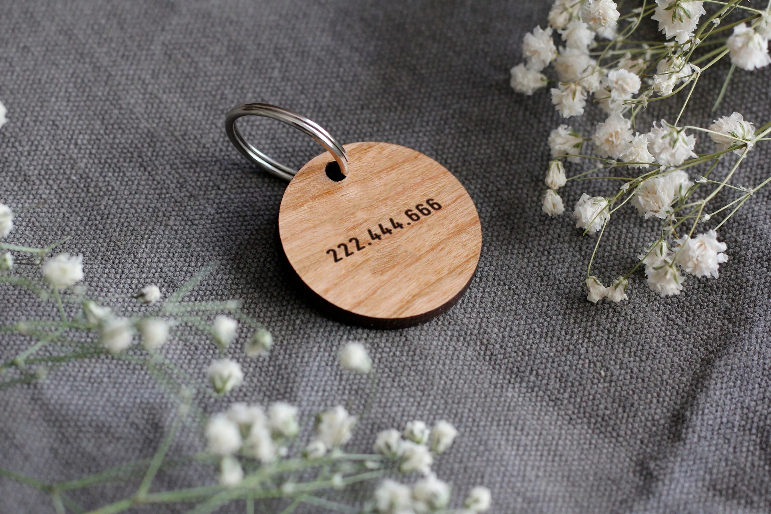 Skinny Font Round Wooden Pet Tag