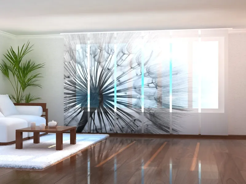 Sliding Panel Curtain Amazing Dandelion Black and White