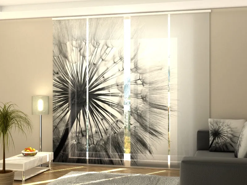 Sliding Panel Curtain Amazing Dandelion Black and White