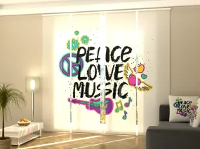 Sliding Panel Curtain Peace Love Music