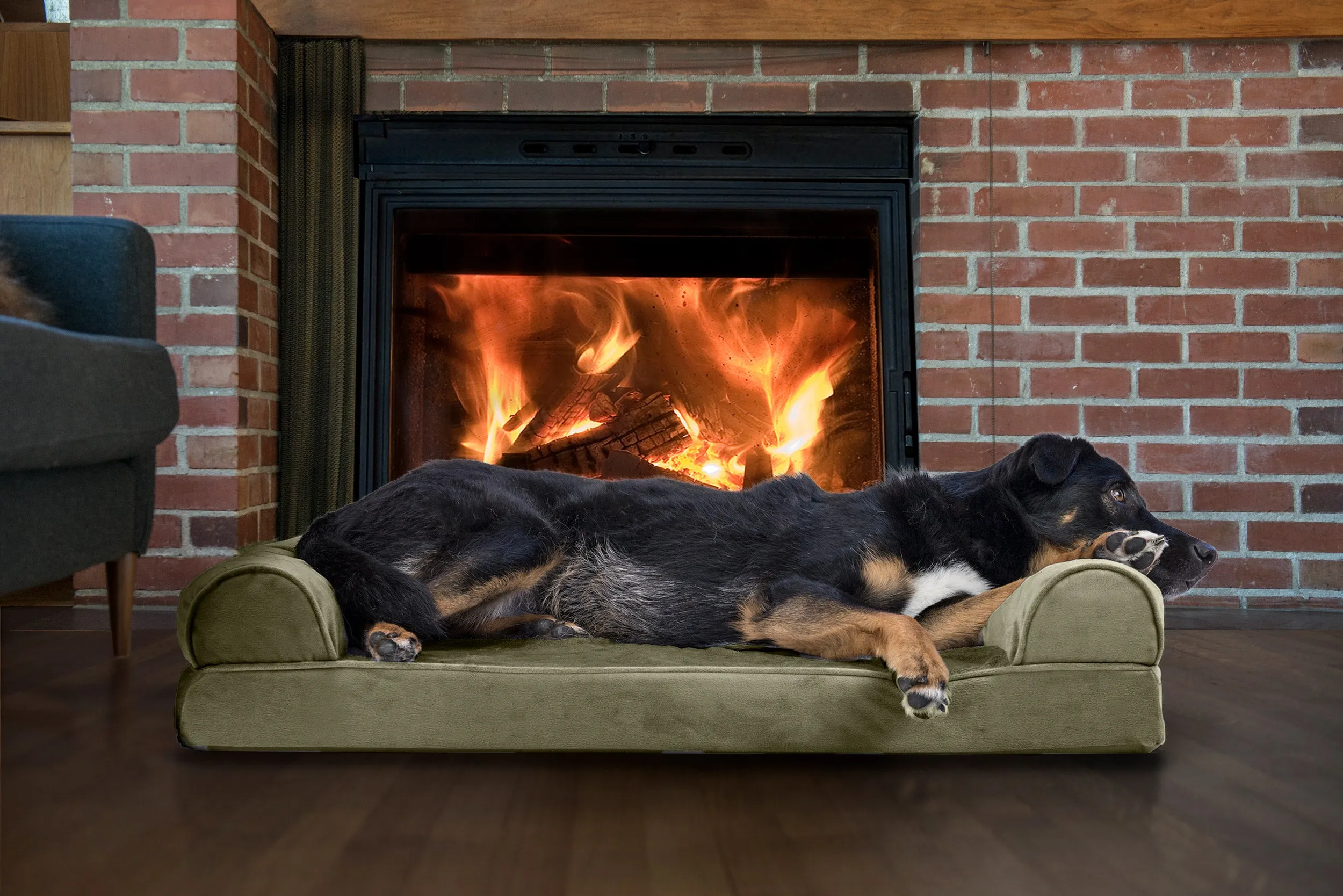 Sofa Dog Bed - Faux Fur & Velvet