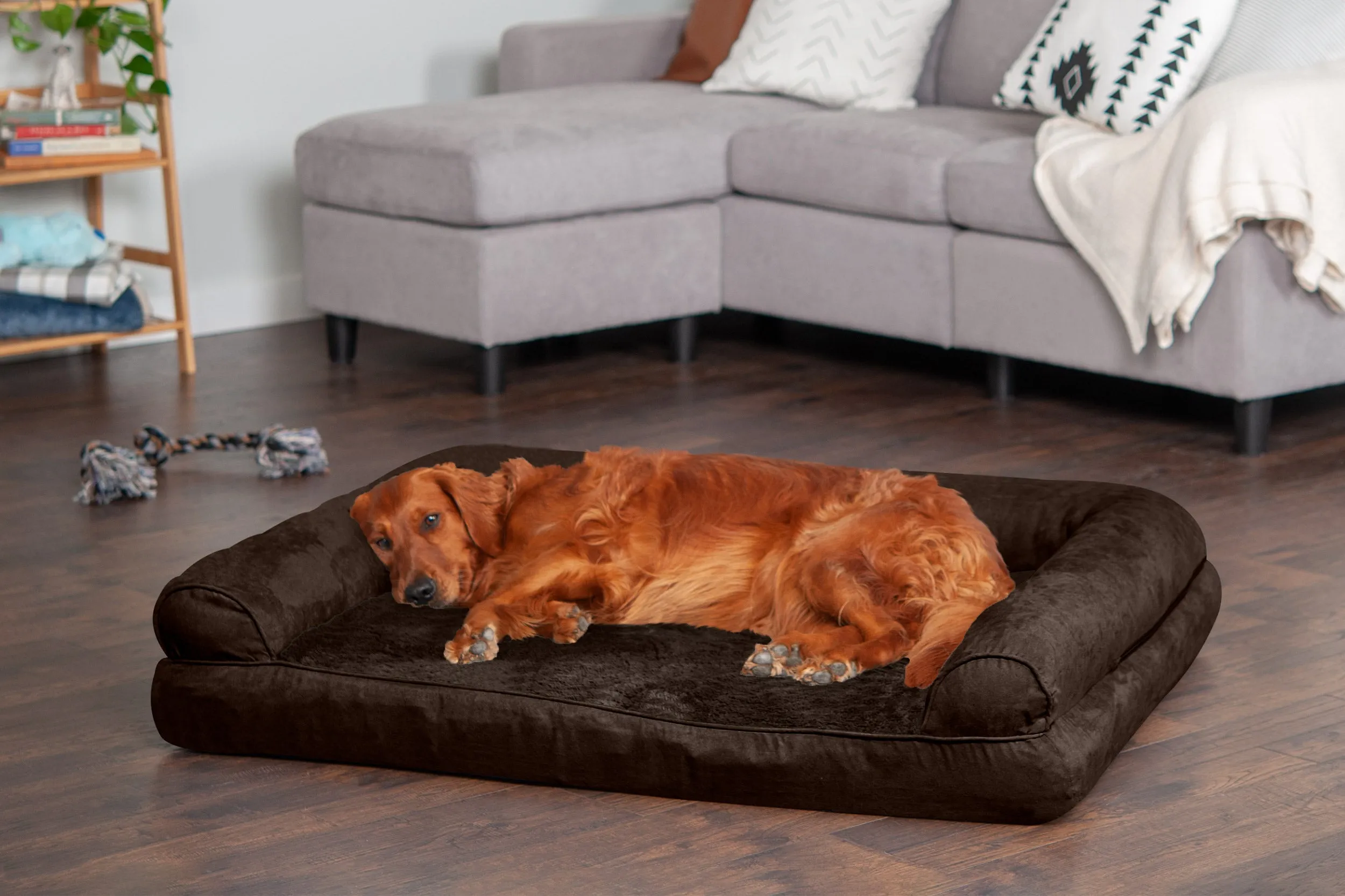 Sofa Dog Bed - Plush & Suede