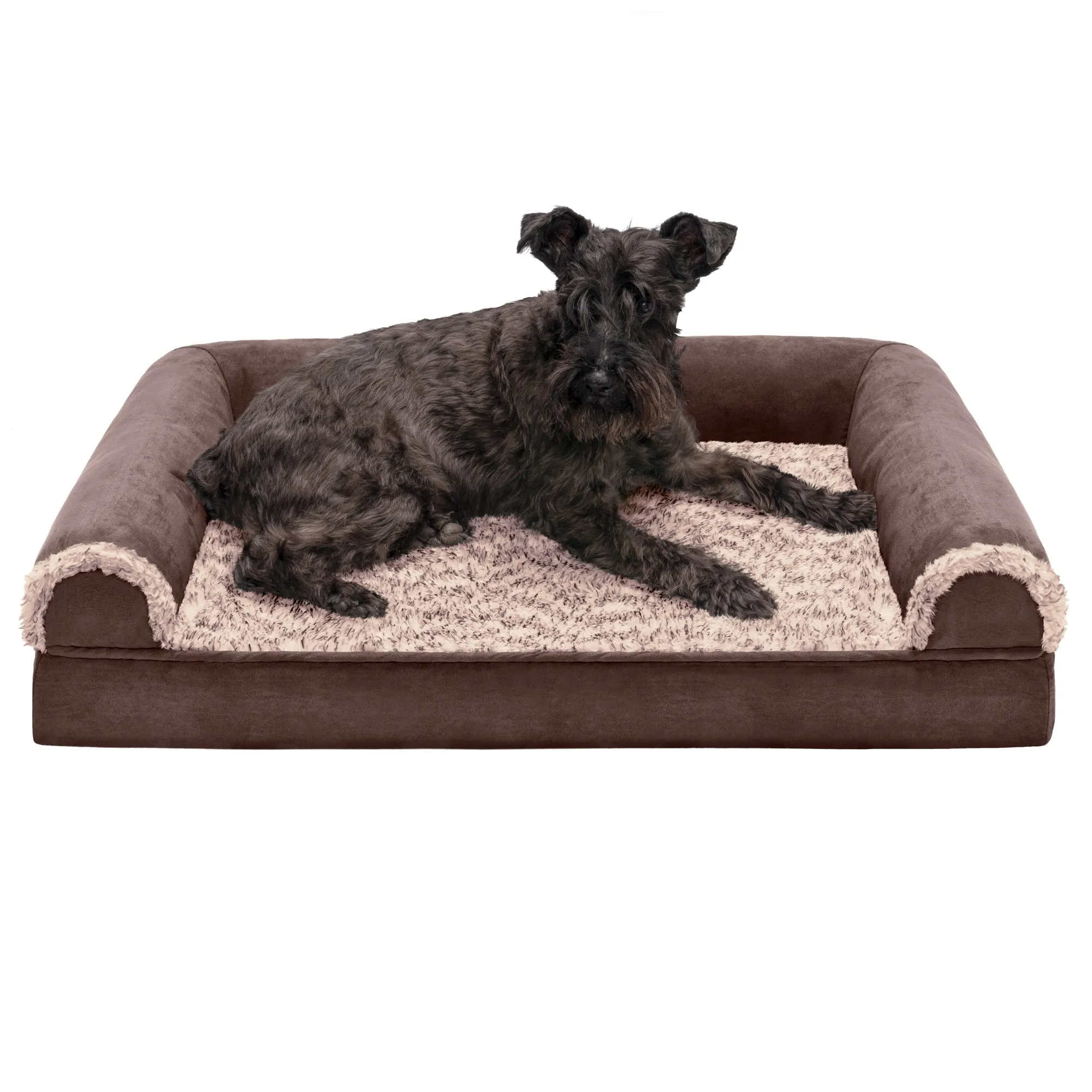 Sofa Dog Bed - Two-Tone Faux Fur & Suede