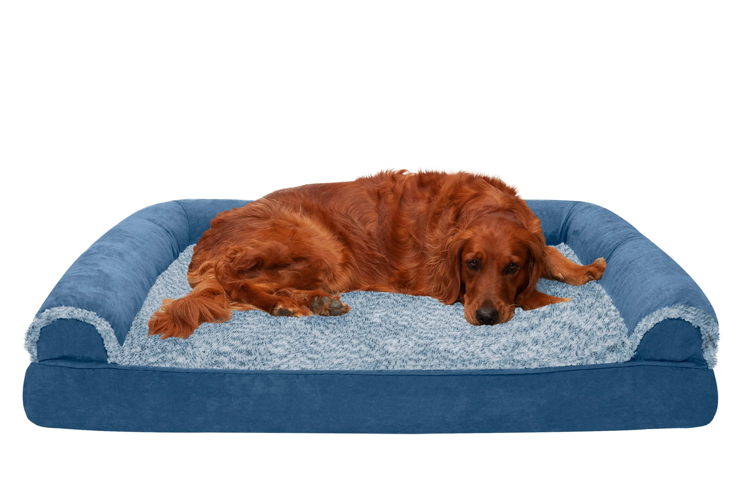 Sofa Dog Bed - Two-Tone Faux Fur & Suede