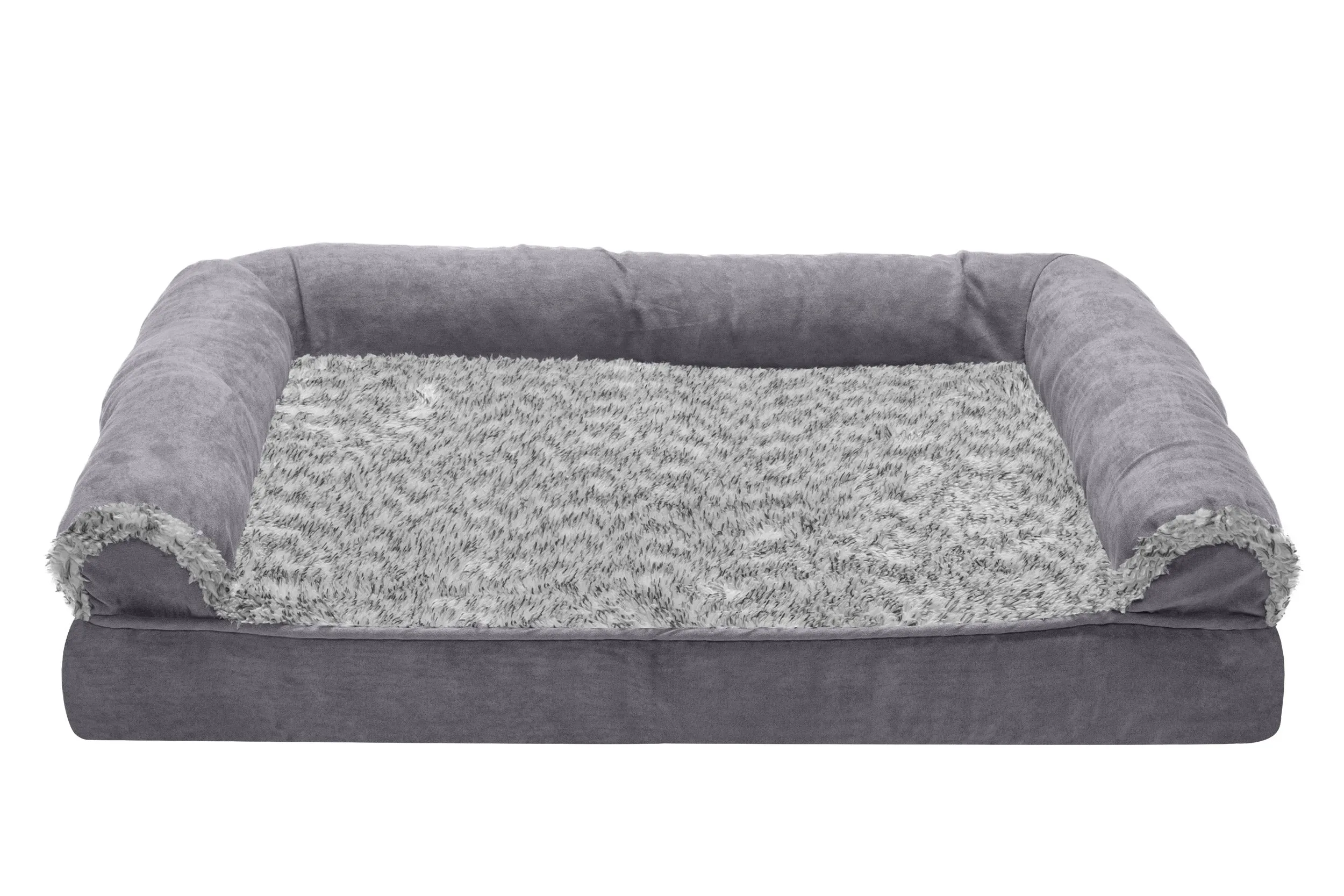 Sofa Dog Bed - Two-Tone Faux Fur & Suede