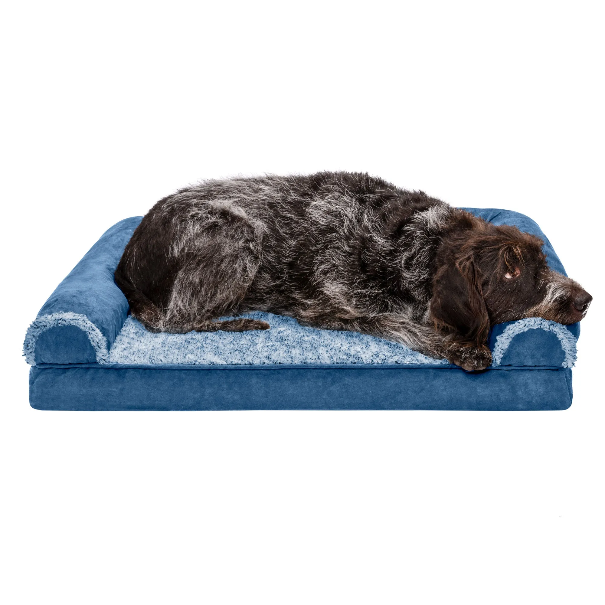 Sofa Dog Bed - Two-Tone Faux Fur & Suede