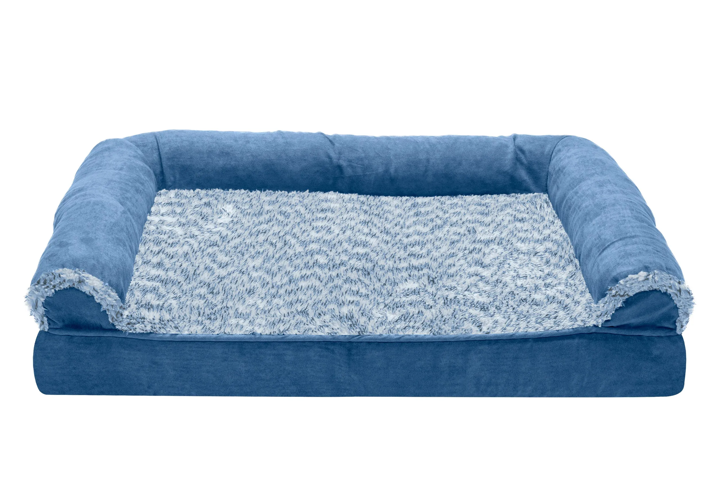 Sofa Dog Bed - Two-Tone Faux Fur & Suede