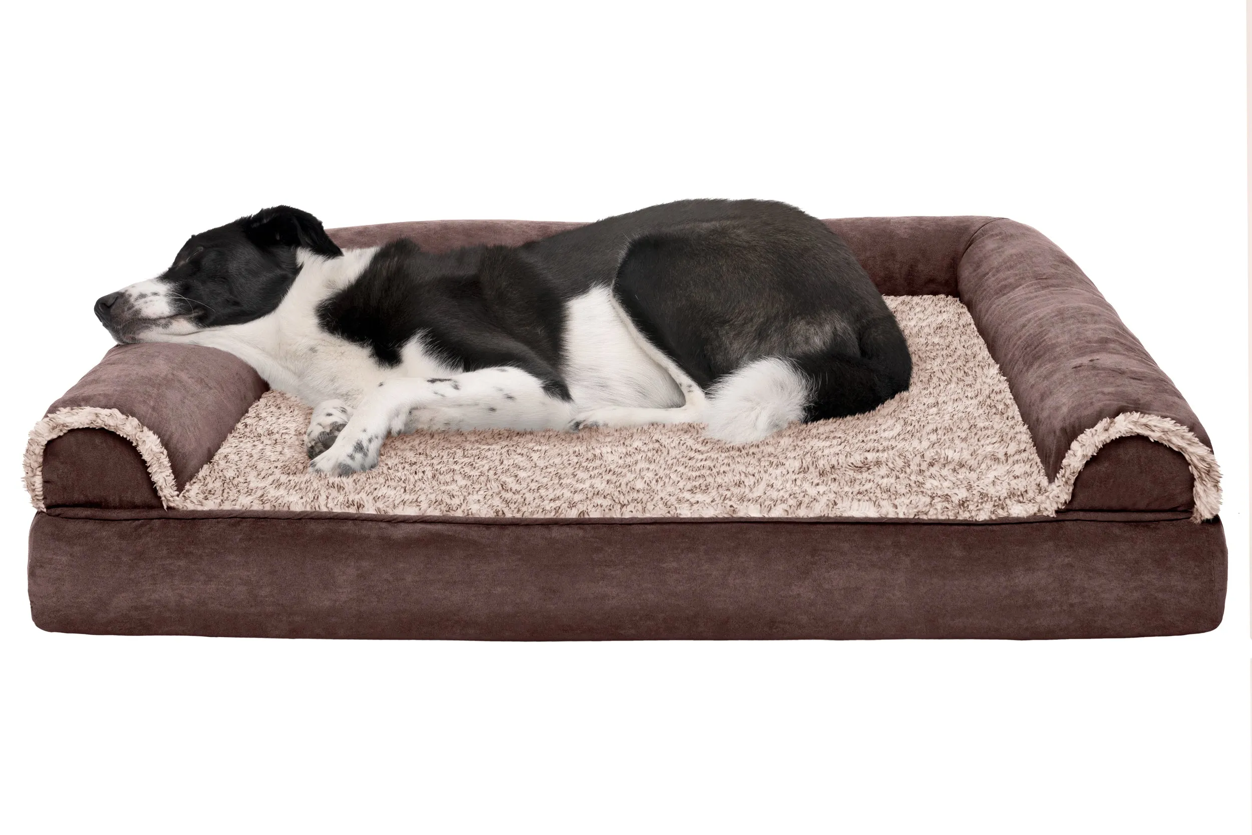 Sofa Dog Bed - Two-Tone Faux Fur & Suede