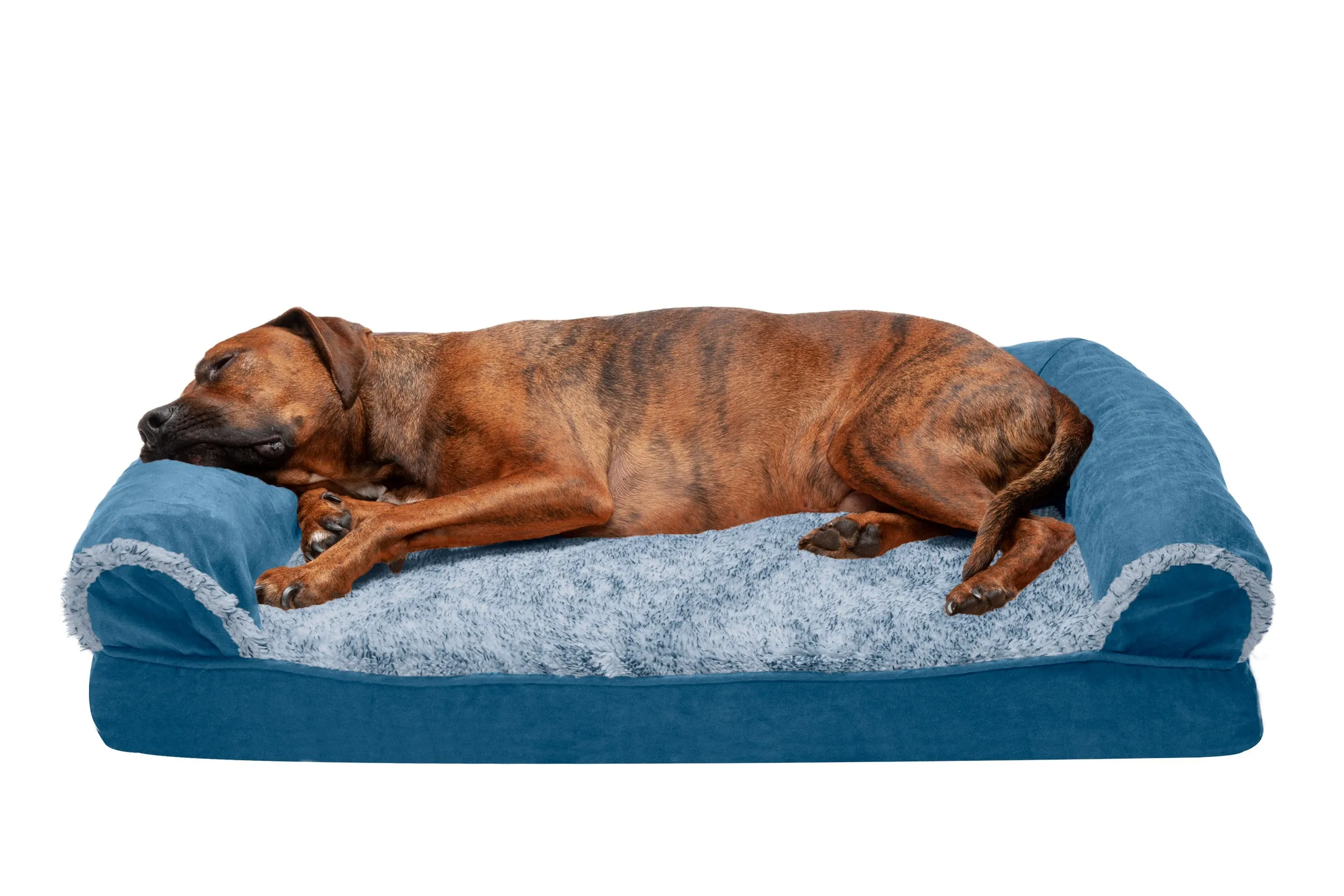 Sofa Dog Bed - Two-Tone Faux Fur & Suede