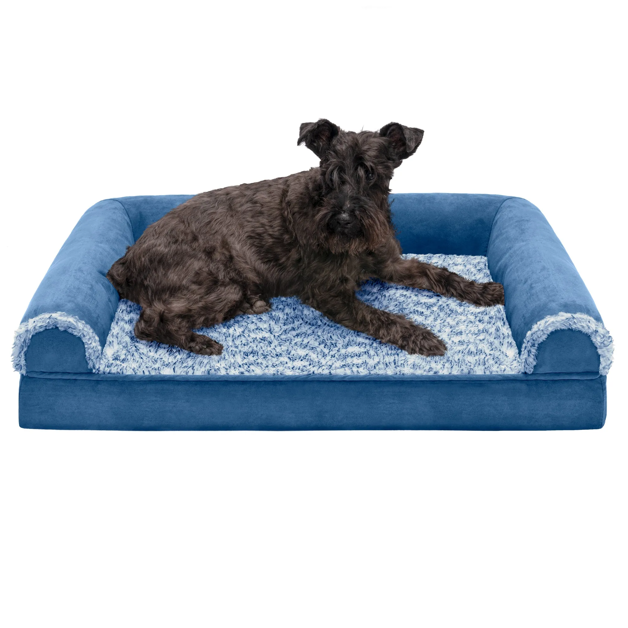 Sofa Dog Bed - Two-Tone Faux Fur & Suede