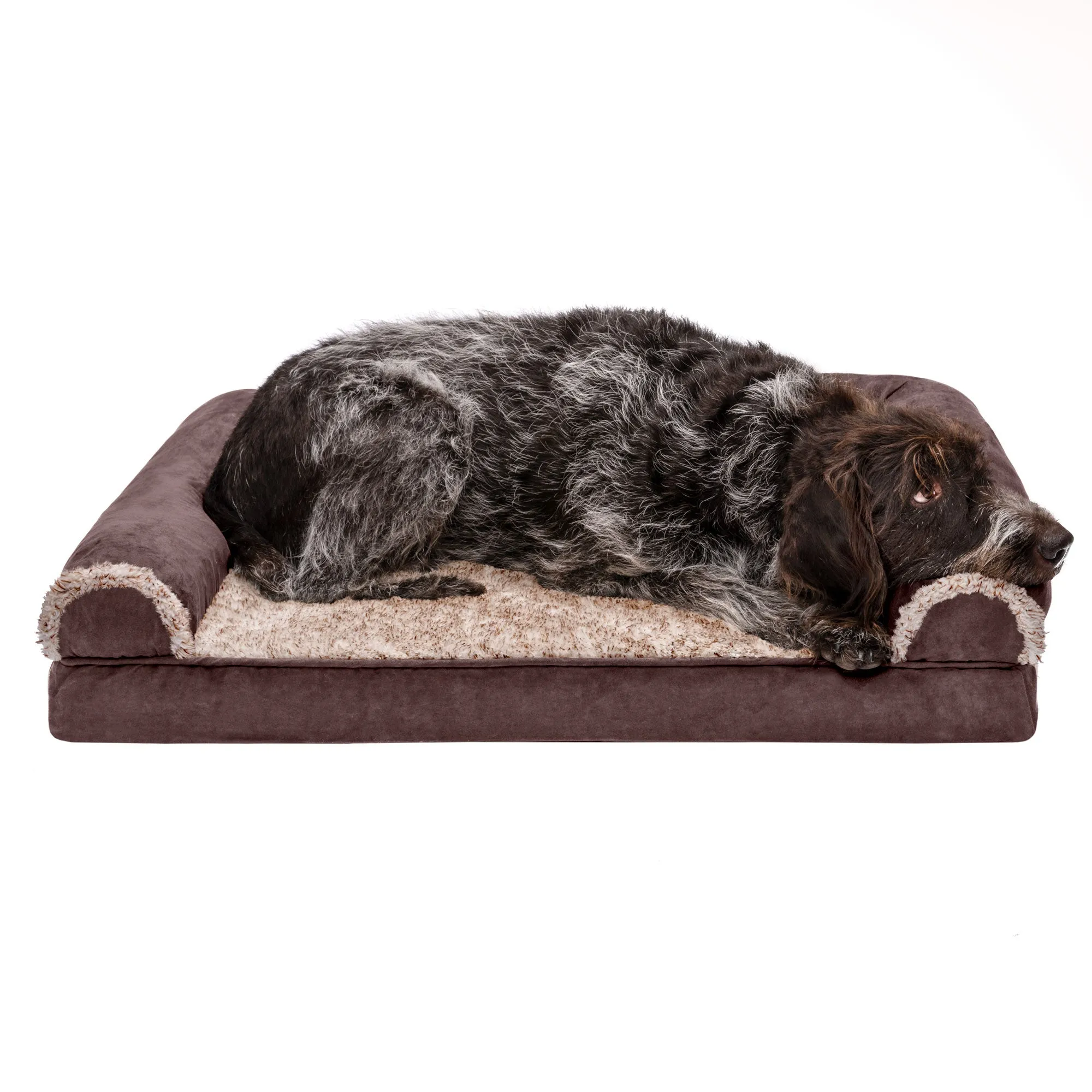 Sofa Dog Bed - Two-Tone Faux Fur & Suede