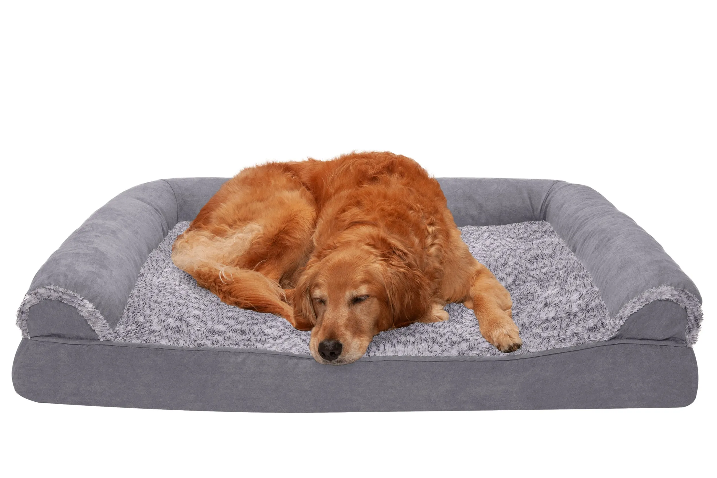 Sofa Dog Bed - Two-Tone Faux Fur & Suede