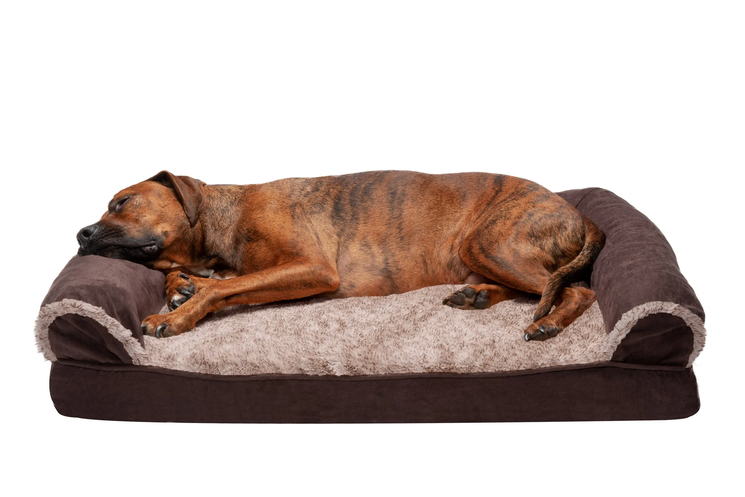 Sofa Dog Bed - Two-Tone Faux Fur & Suede