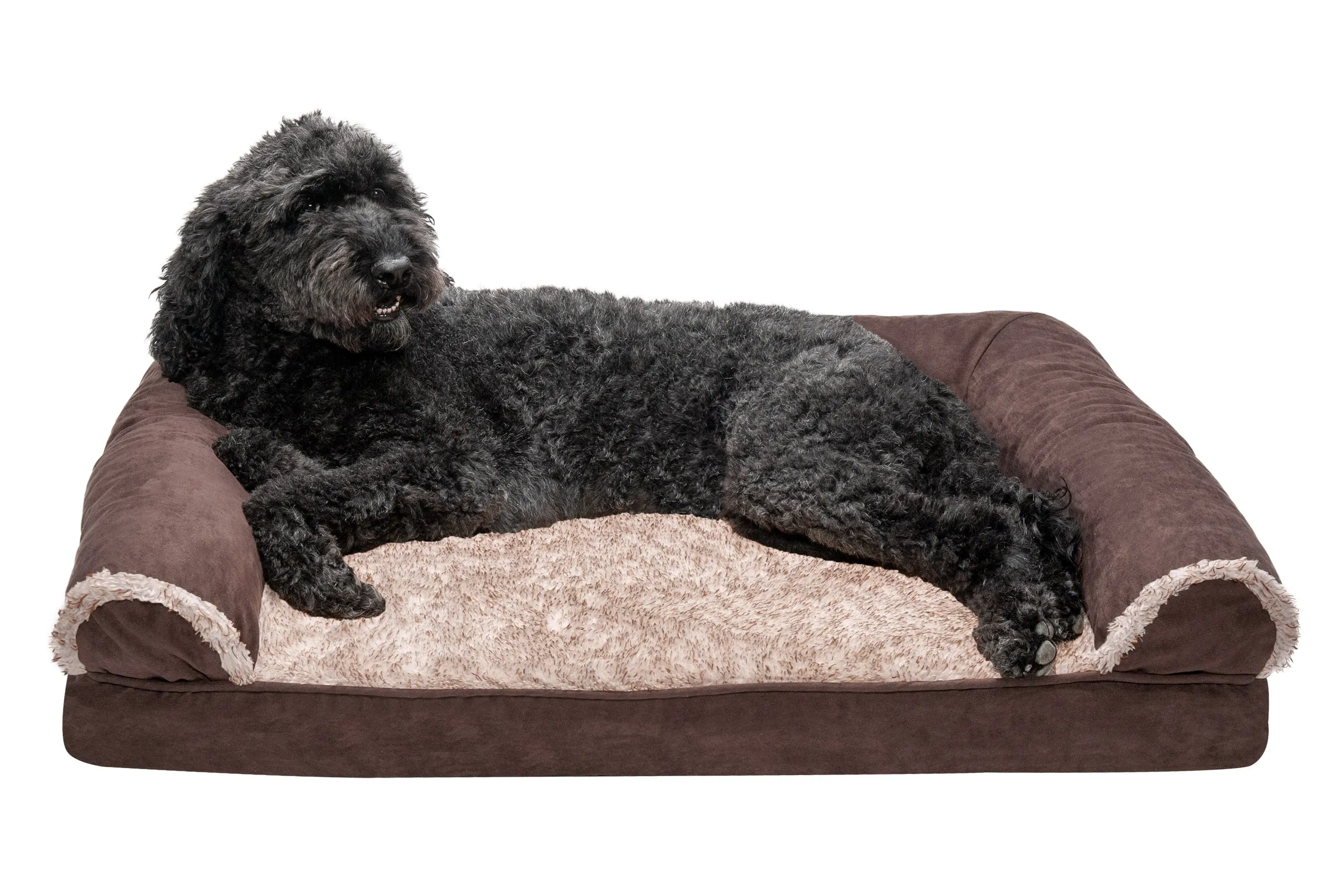 Sofa Dog Bed - Two-Tone Faux Fur & Suede