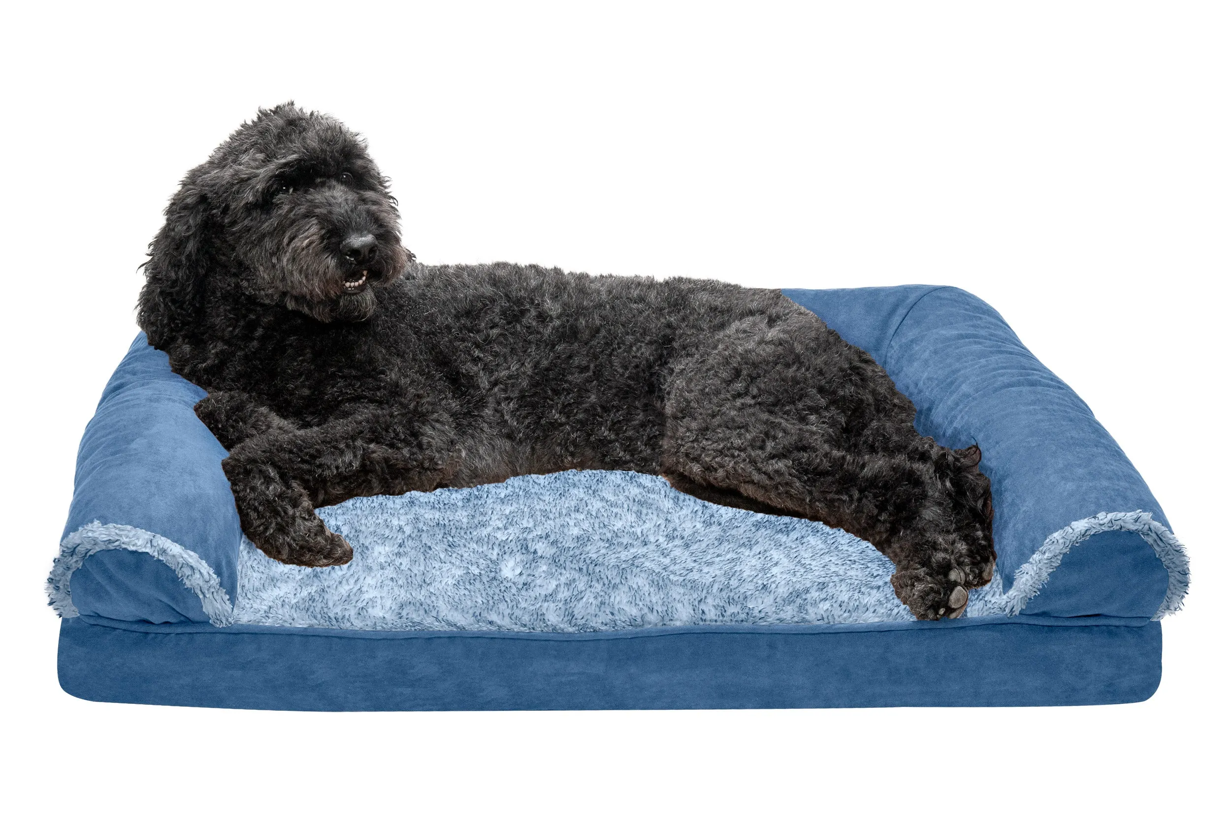 Sofa Dog Bed - Two-Tone Faux Fur & Suede