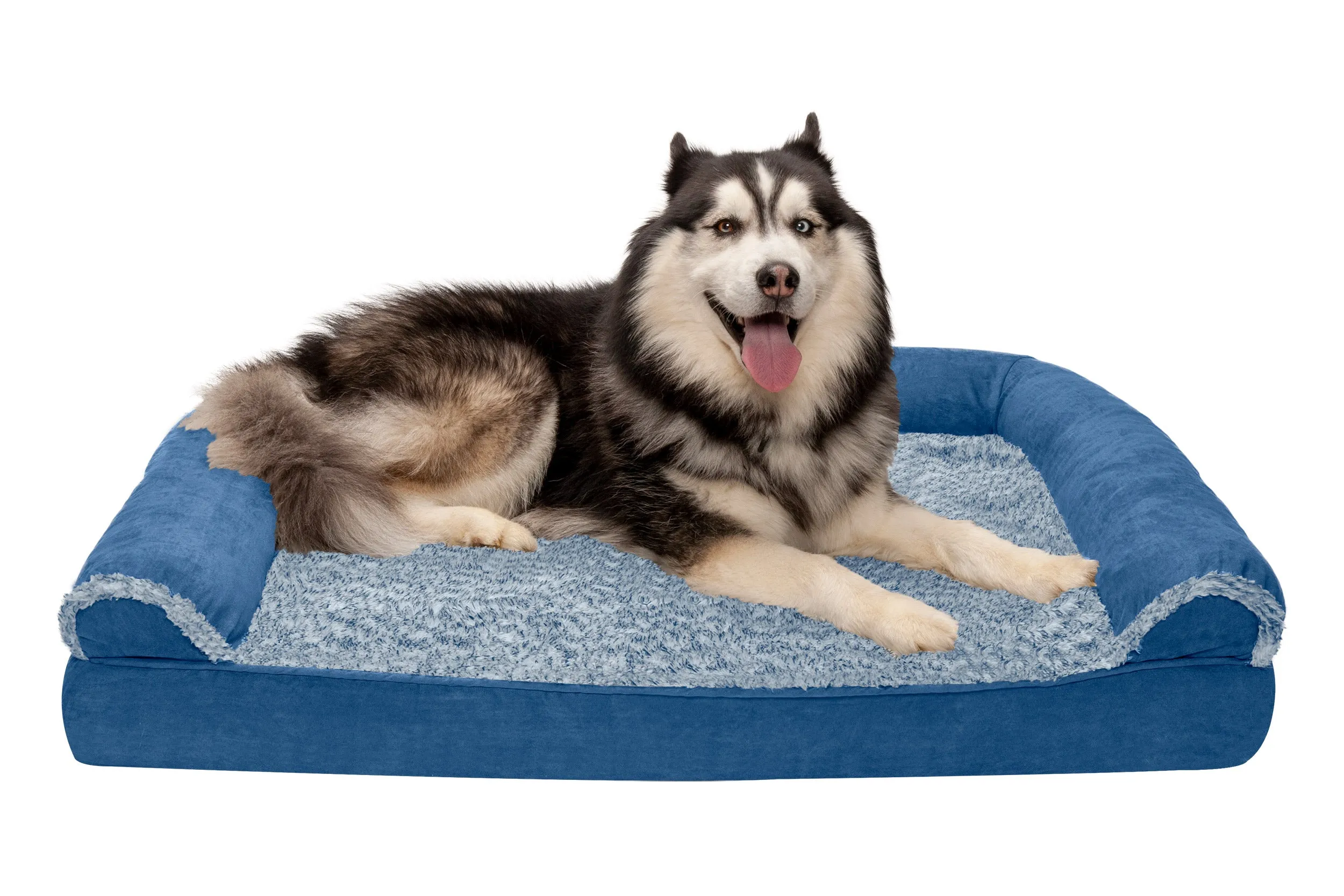 Sofa Dog Bed - Two-Tone Faux Fur & Suede