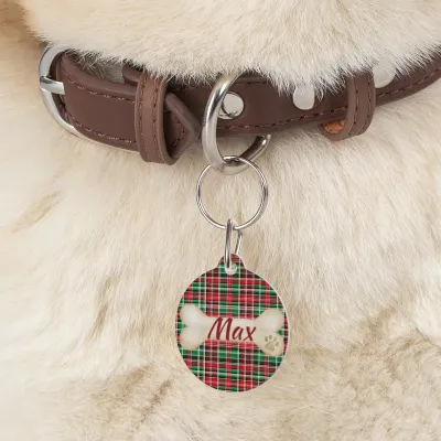 Tartan Collection 10 - Pet Tag Round and Bone Shape, Bandana, Lead, Dinner Bowl, Pet Bed