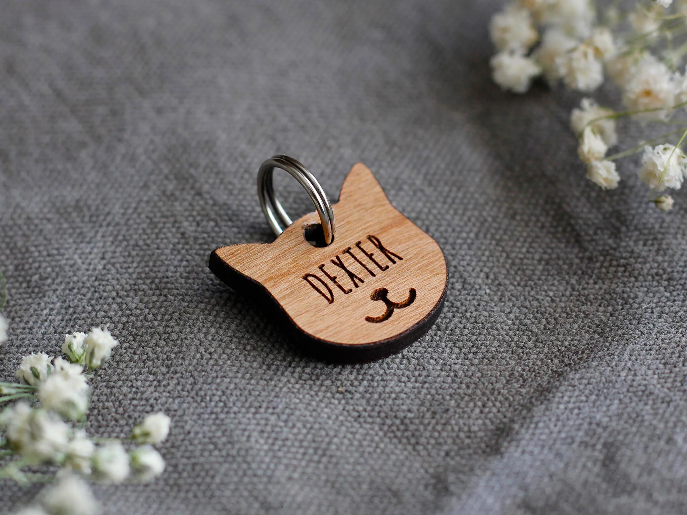 Wooden Cat ID Tag Cat Face