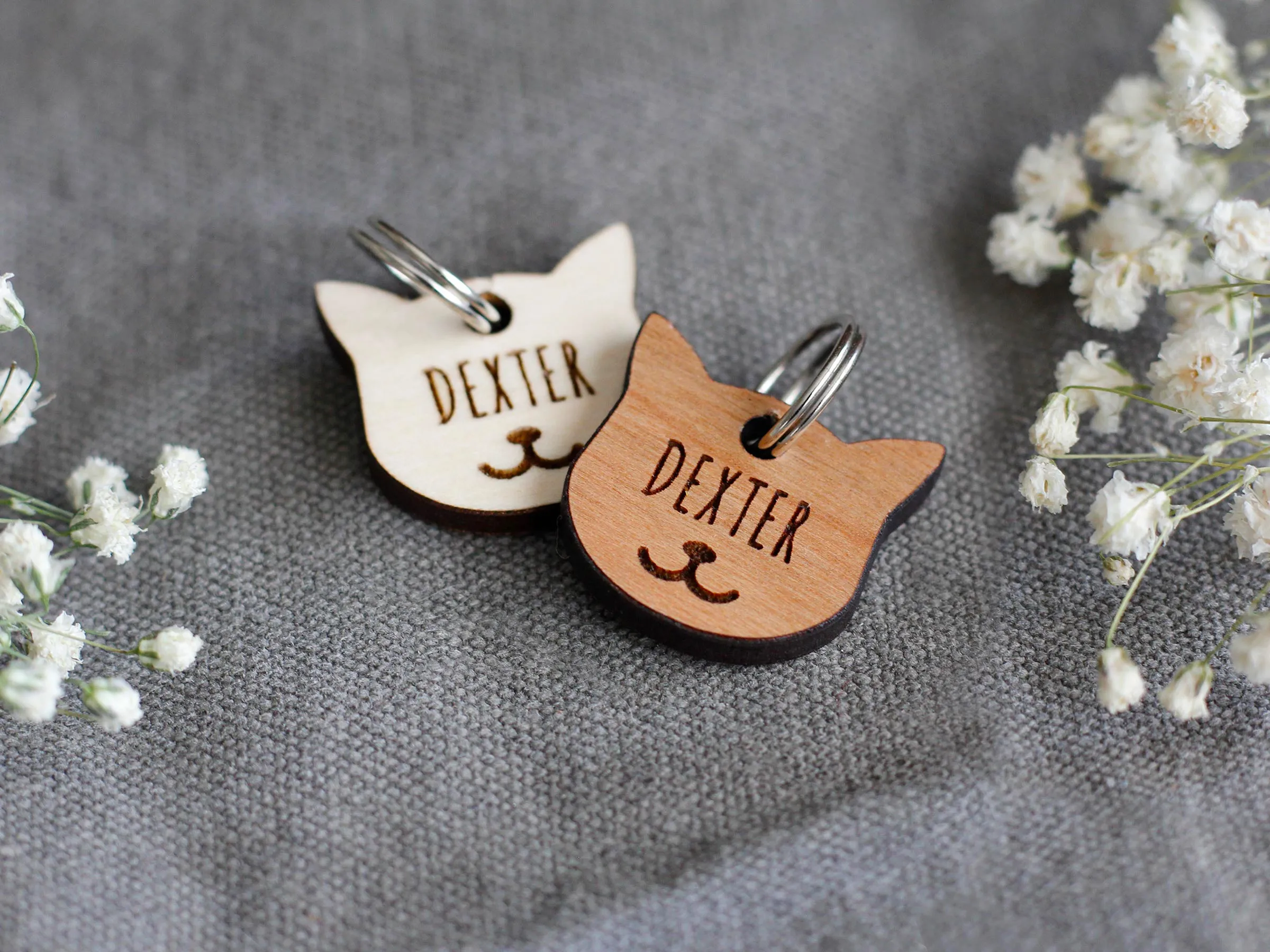 Wooden Cat ID Tag Cat Face