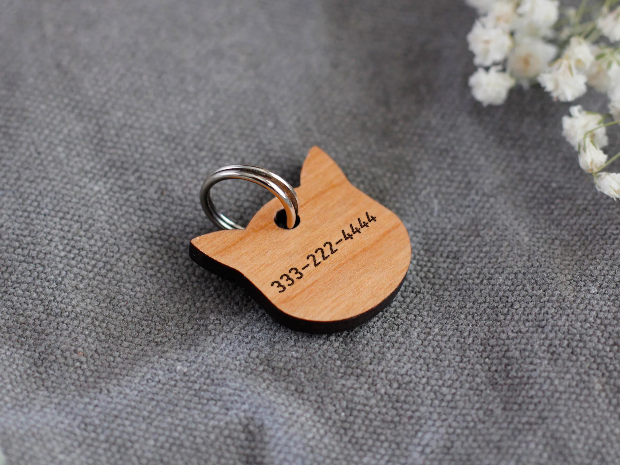 Wooden Cat ID Tag Cat Face