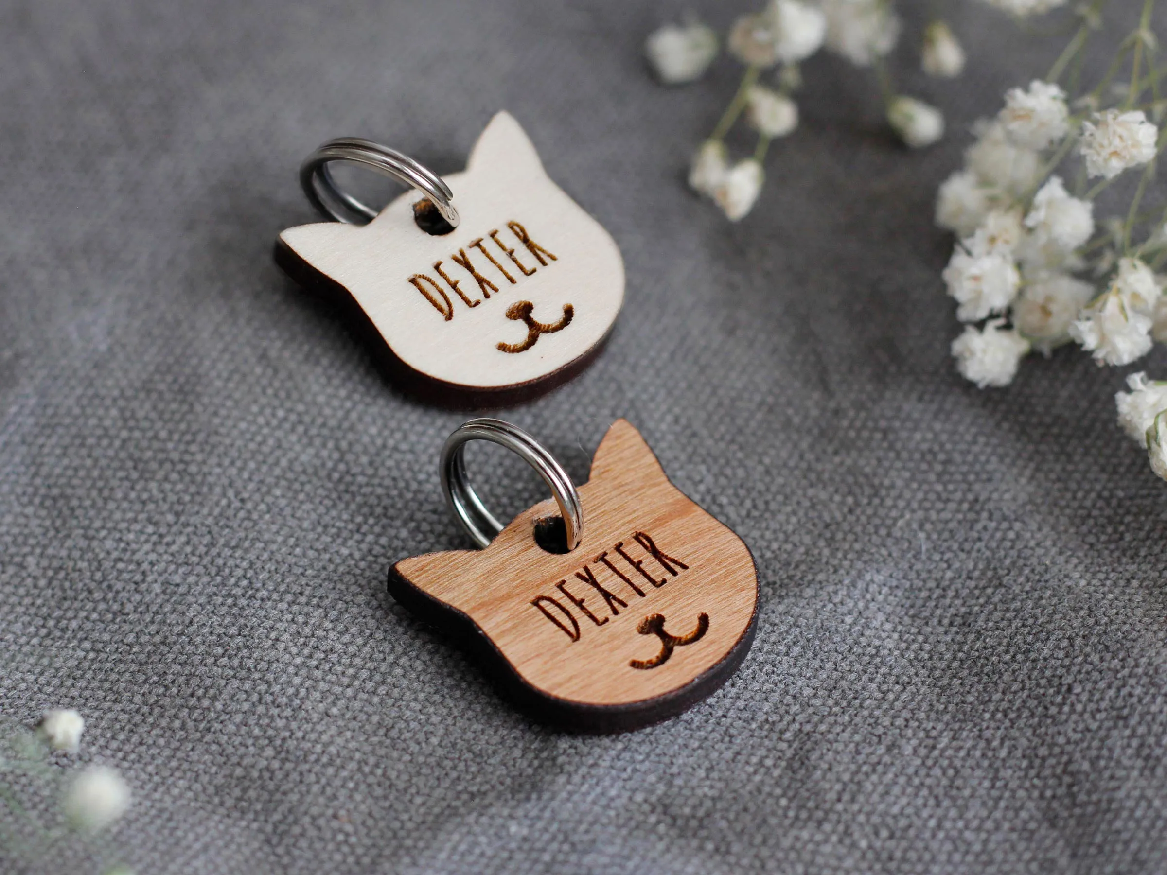 Wooden Cat ID Tag Cat Face